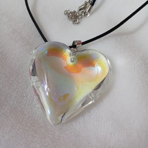 Large yellow transparent glass heart necklace pendant